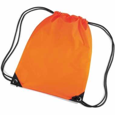 Goedkope 2x stuks oranje sportdag gymtasjes/zwembad tasjes 45 x 34 cm rugzak