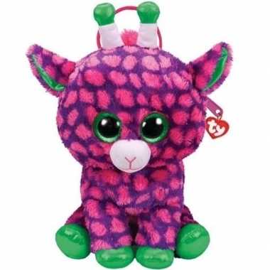Goedkope knuffel kinder rugzakje/rugtasje ty beanie giraffe gilbert paarse 15 x 24 cm voor jongens/meisjes/kinderen