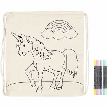 Goedkope knutselset rugtasje eenhoorn met textielstiften rugzak