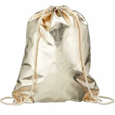 Goedkope metallic gouden sporttasje/zwemtasje met rijgkoord rugzak