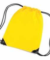 Goedkope 3x stuks gele sportdag gymtasjes zwembad tasjes 45 x 34 cm rugzak