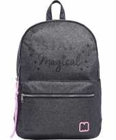 Goedkope glitter backpack rugzak zwart 30 x 40 cm marshmallow voor dames meisjes