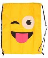 Goedkope gymtas geel smiley knipoog met tong rugzak