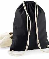Goedkope katoenen sporttasje zwemtasje zwart met rijgkoord rugzak