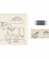 Goedkope knutselset rugtasje eenhoorn met textielstiften en etui rugzak