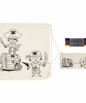 Goedkope knutselset rugtasje piraat met textielstiften en etui rugzak