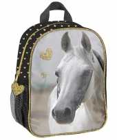 Goedkope paarden kleuter peuter schooltasje zwart goud 28 x 22 x 10 cm rugzak