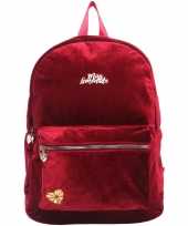 Goedkope velvet backpack rugzak bordeaux rood 32 x 42 cm miss lemonade voor dames meisjes
