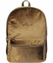 Goedkope velvet backpack rugzak camelbruin goud 32 x 42 cm miss lemonade voor dames meisjes