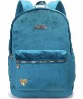 Goedkope velvet backpack rugzak petrol blauw groen 32 x 42 cm miss lemonade voor dames meisjes